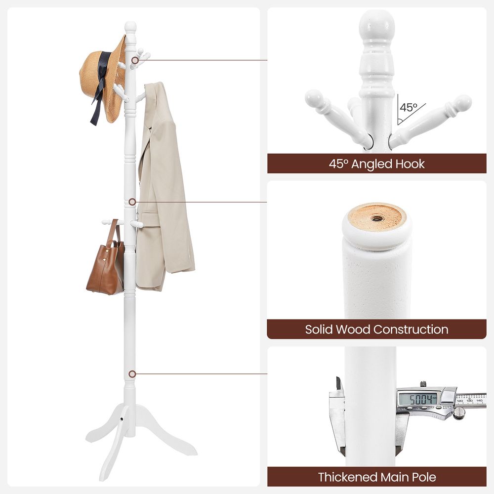 VASAGLE Solid Wood Coat Rack and Stand with 10 Hooks