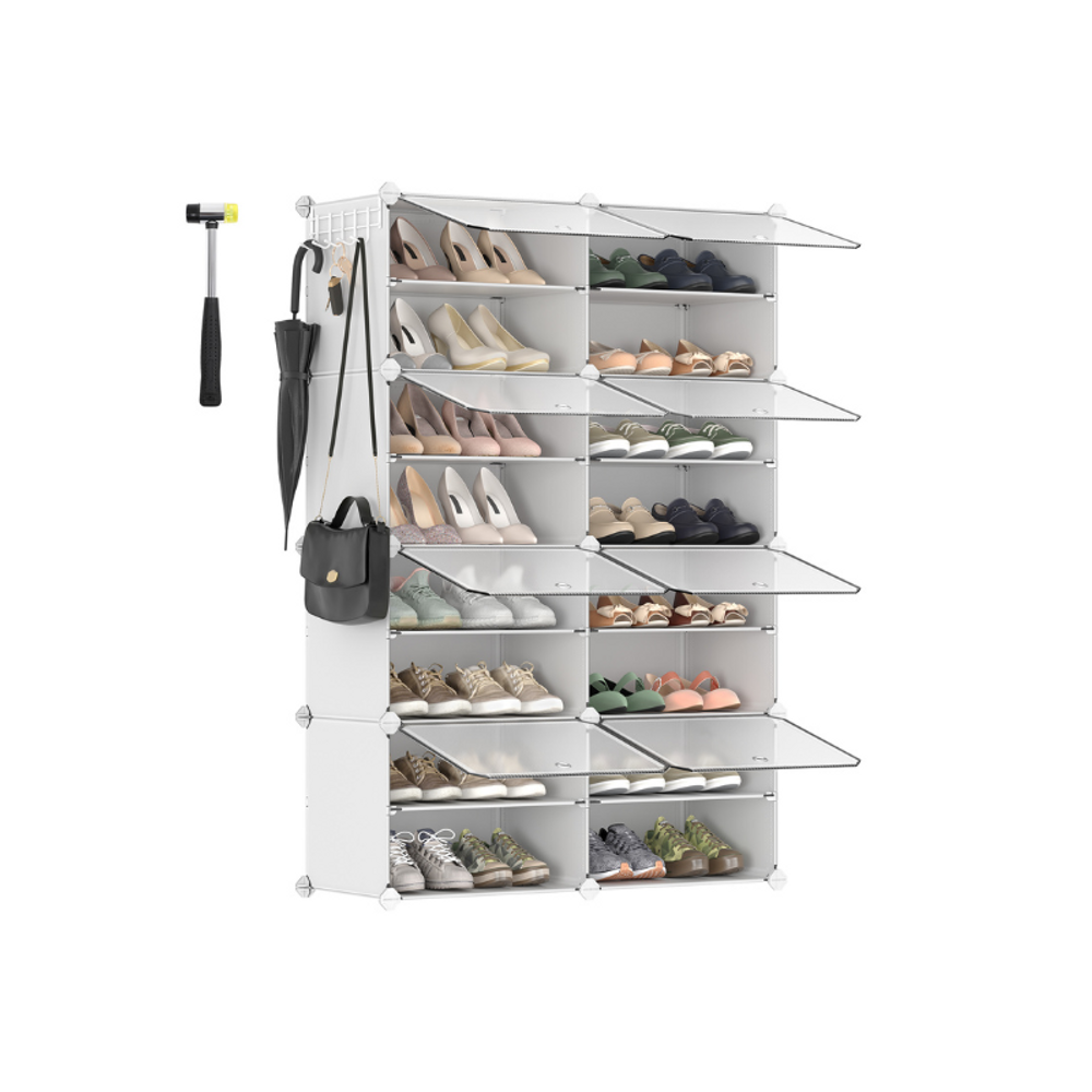 SONGMICS Cubes Plastic Shoe Rack with Doors, Holds Up to 16 to 48 Pair of Shoes