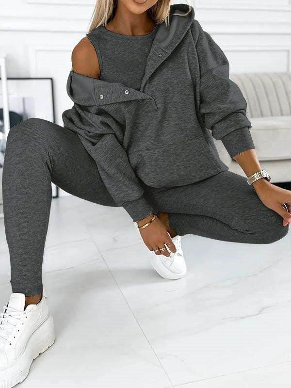 3pcs Women Hoodie Athleisure Outfit set sweatsuit set