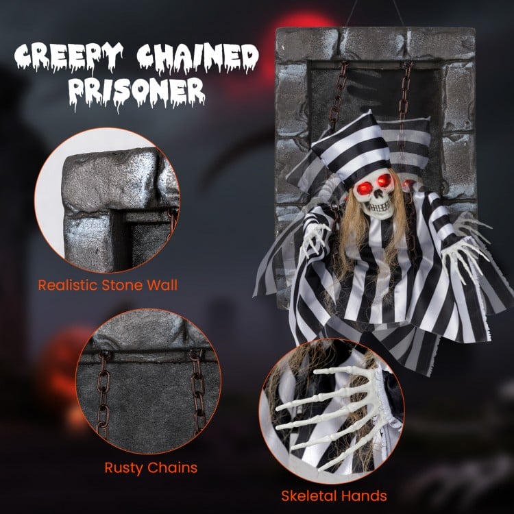 Animated Halloween Decoration 18 Inch Hanging Skull Prisoner