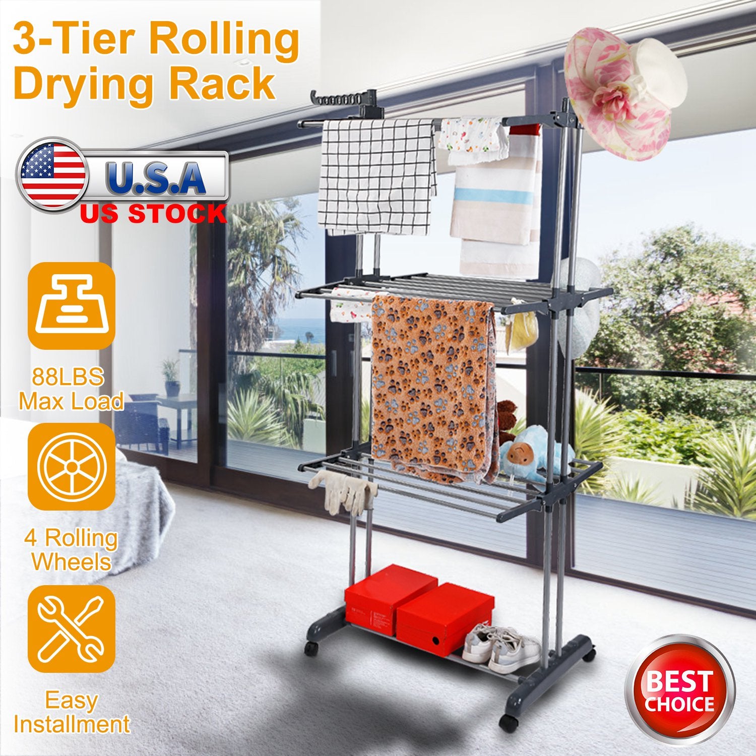 Clothes Drying Rack Rolling Collapsible Laundry Dryer Hanger Stand Rail Shelve
Wardrobe Clothing Drying Racks w/ Dual Side Wings