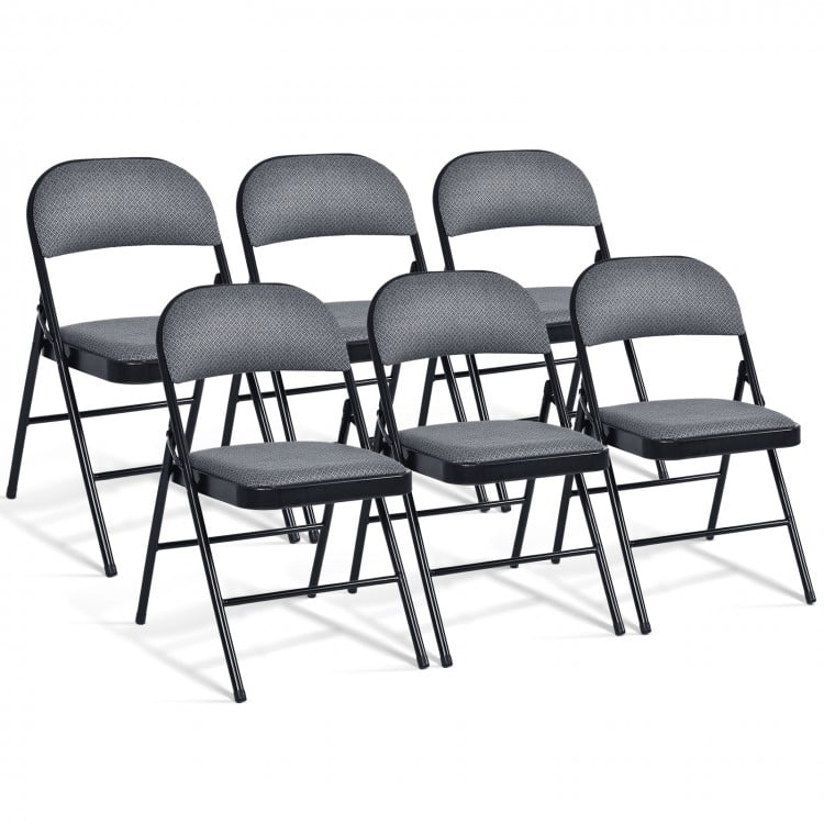 Folding Chair Set with Upholstered Seat and Fabric Covered Backrest-Set of 6