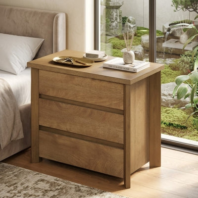 Nightstand 31.5" Farmhouse Bedside Table with 3 Storage Drawers, Engineered Wood, Rustic Brown
