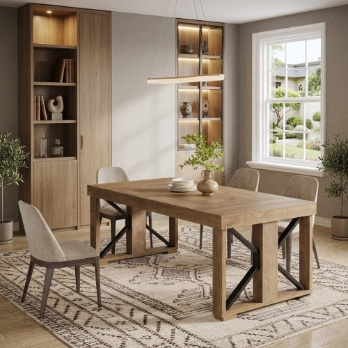 70.8" Dining Table, Rectangular Kitchen Dinner Table for 6–8 People, Farmhouse Wood Finish Brown