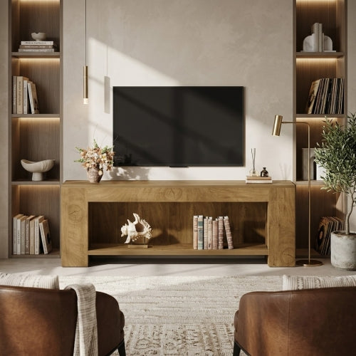 TV Stand 63" Entertainment Center with Open Shelves for Up to 75" TVs with Farmhouse Design and Storage Shelves Rustic Brown
