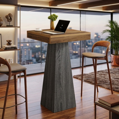 Bar Table 39.96" Square Pub Dining Table for Cocktail and Home Bar with Heavy Duty MDF Frame Brown & Gray