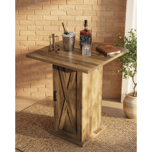 Bar Table 31.5" Square High-Top with Storage Cabinet Farmhouse Pub Table Brown