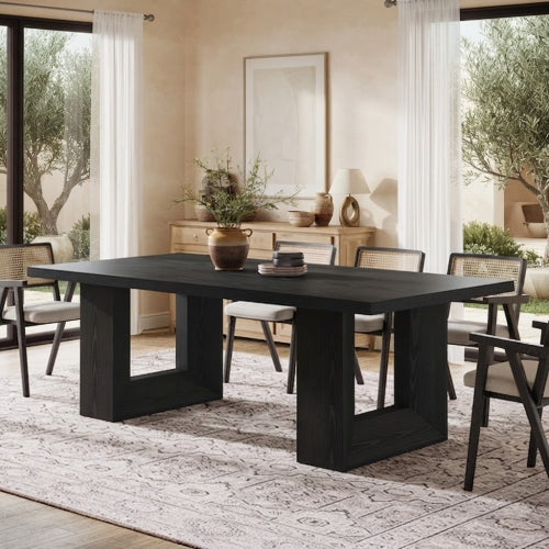 Dining Table 63" Rectangular Farmhouse Kitchen Table for 6-8 People with Geometric Legs Modern MDF Construction Black Finish for Dining Room