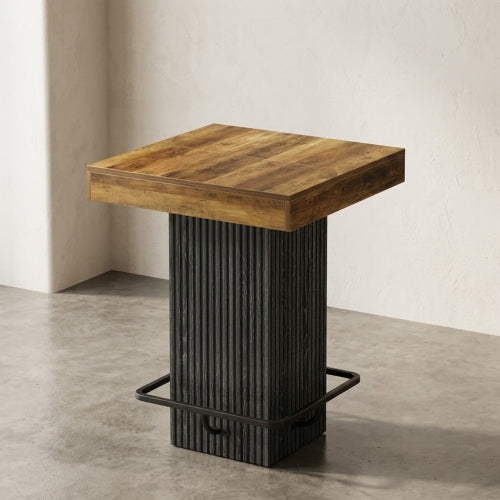 31.5" Square Bar Table Industrial Counter Height Dining Table with Metal Footrest Heavy Duty Pedestal Base Rustic Brown
