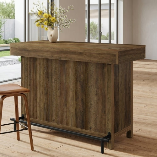 57.48" Industrial Bar Unit Counter Height Bar Table with 2-Tier Storage Shelf and Metal Footrest for Home Bar Dining Rustic Brown