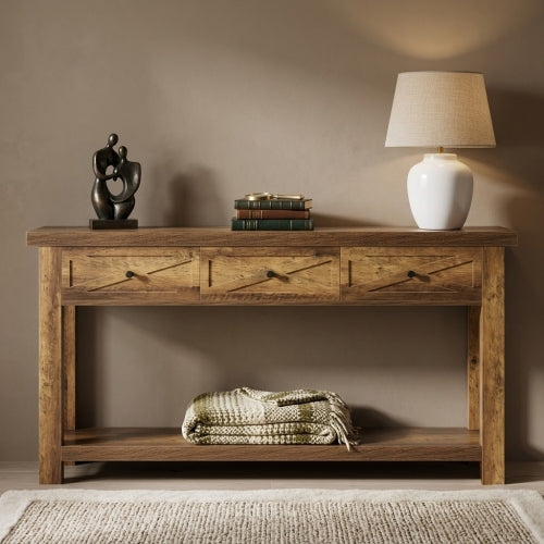 70.9" Farmhouse Console Table with 3 Drawers, Narrow Entryway Sofa Table with Storage Shelf Rustic Brown