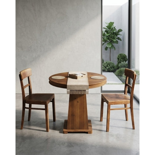 31.5" Solid Wood Round Dining Table for 2-4, Small Kitchen Table with Thick Top and Sturdy Base Natural Wood