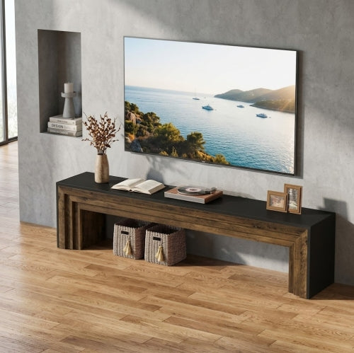 70.9" TV Stand for Up to 75" TVs, Wooden Entertainment Center Console with Open Storage Space Rustic Brown