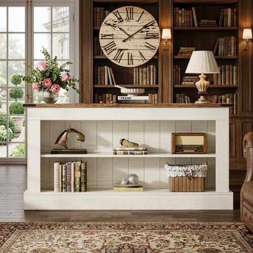 63" Modern TV Stand for Up to 75" TVs, Farmhouse Entertainment Center Media Console with Open Shelves Rustic White & Brown
