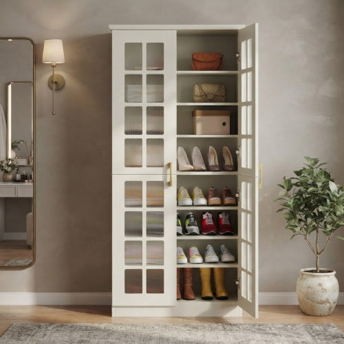 Shoe Cabinet 8-Tier Shoe Storage Rack with Adjustable Shelves and Acrylic Doors for Entryway Hallway White/Black