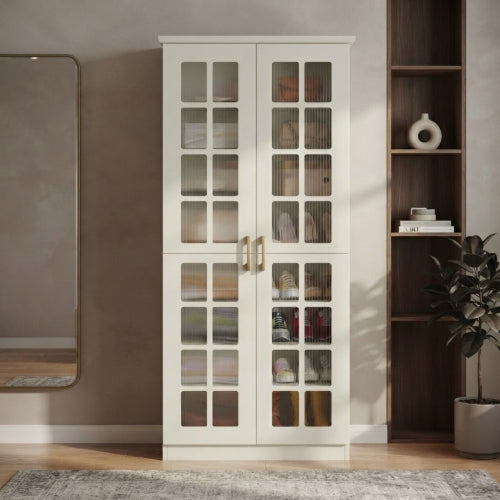 Shoe Cabinet 8-Tier Shoe Storage Rack with Adjustable Shelves and Acrylic Doors for Entryway Hallway White/Black