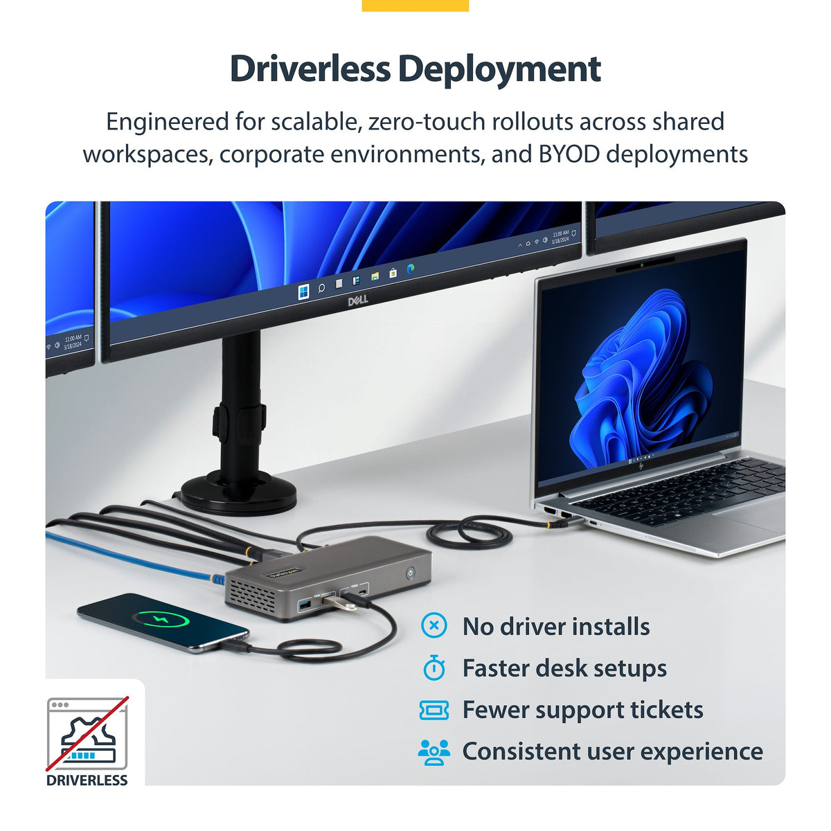 StarTech USB-C Triple 4K Docking Station, 100W Power Delivery, 2 DisplayPort & HDMI, 6 USB Ports, Gigabit Ethernet – TAA Compliant