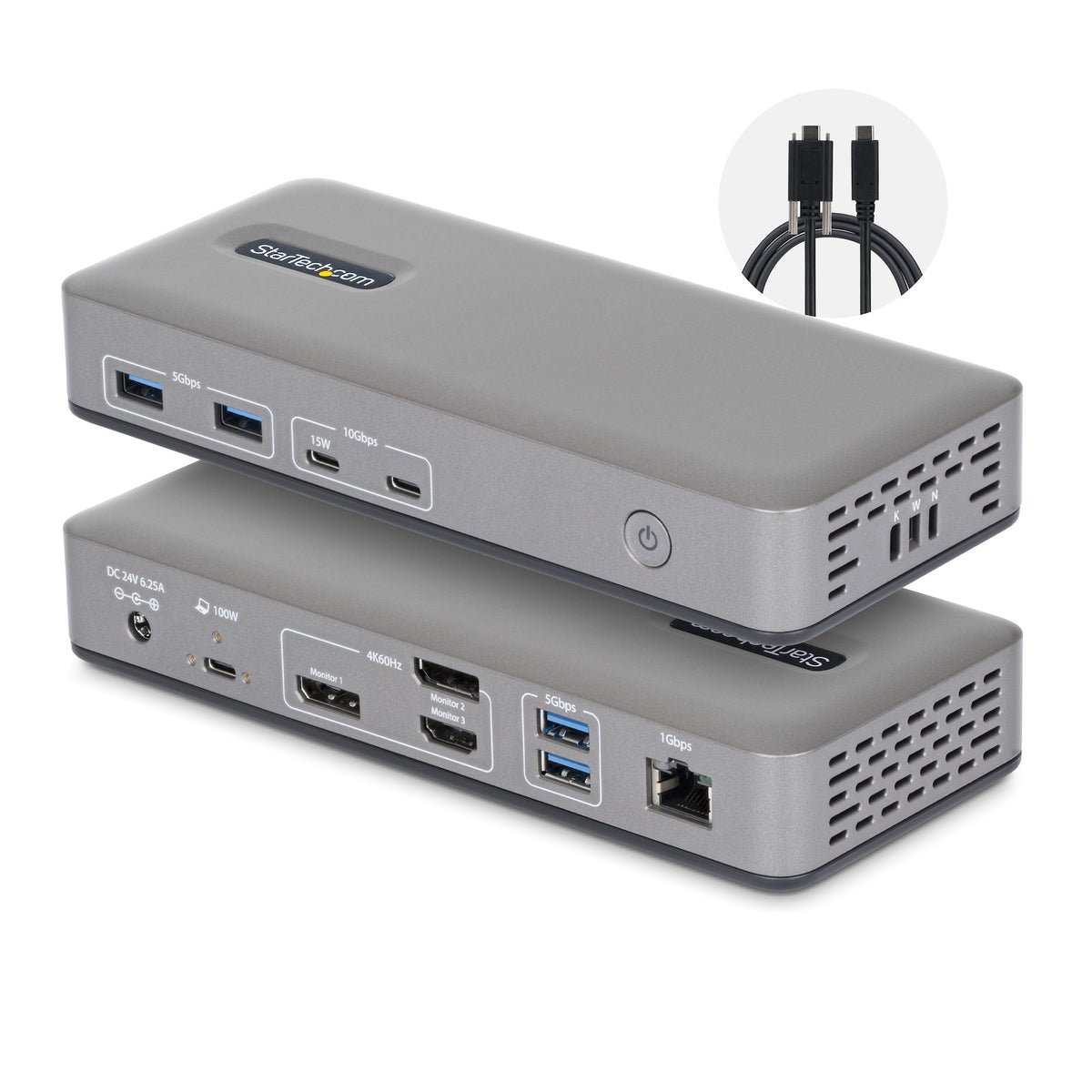 StarTech USB-C Triple 4K Docking Station, 100W Power Delivery, 2 DisplayPort & HDMI, 6 USB Ports, Gigabit Ethernet – TAA Compliant