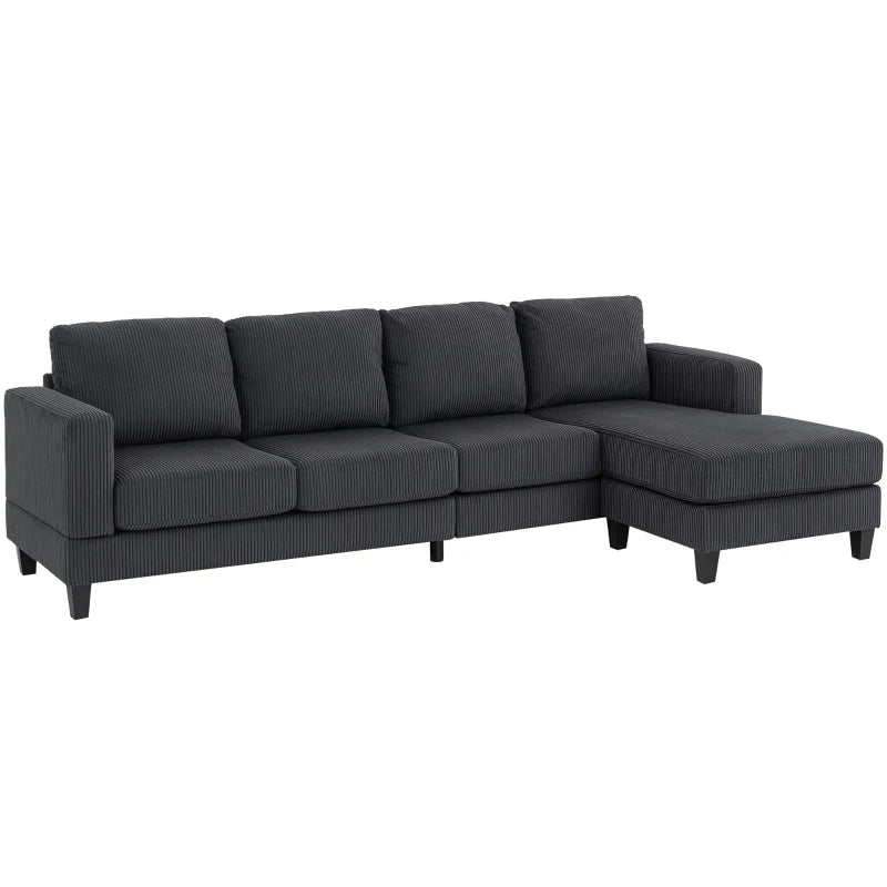 L Shaped Couch, L Shape Sofa with Chaise Lounge and Spring Cushion for Living Room, Bedroom, Charcoal Grey