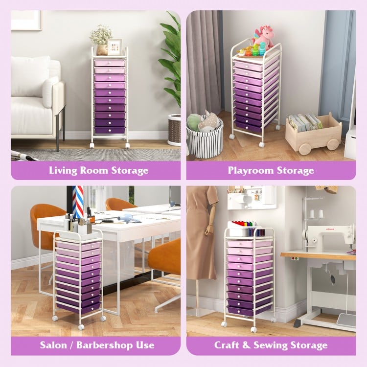 10 Drawer Rolling Storage Cart Organizer with 4 Universal Casters-Purple