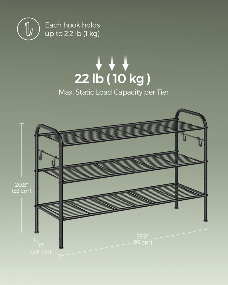 SONGMICS Shoe Rack with 4 Side Hooks, Holds 10 Pairs of Shoes