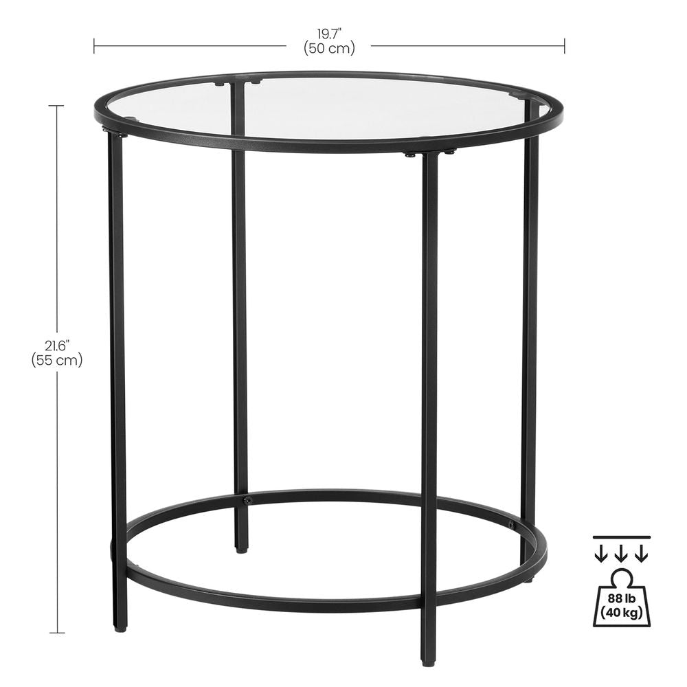 VASAGLE Glass Round Side Table with Metal Frame