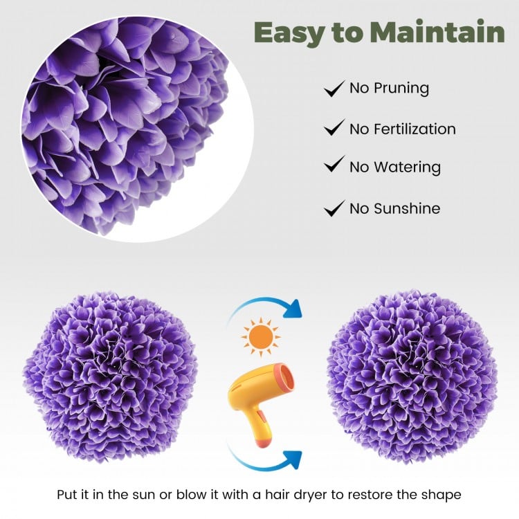 2 Pieces Artificial Plant Topiary Balls Faux Boxwood Decorative Balls-Purple