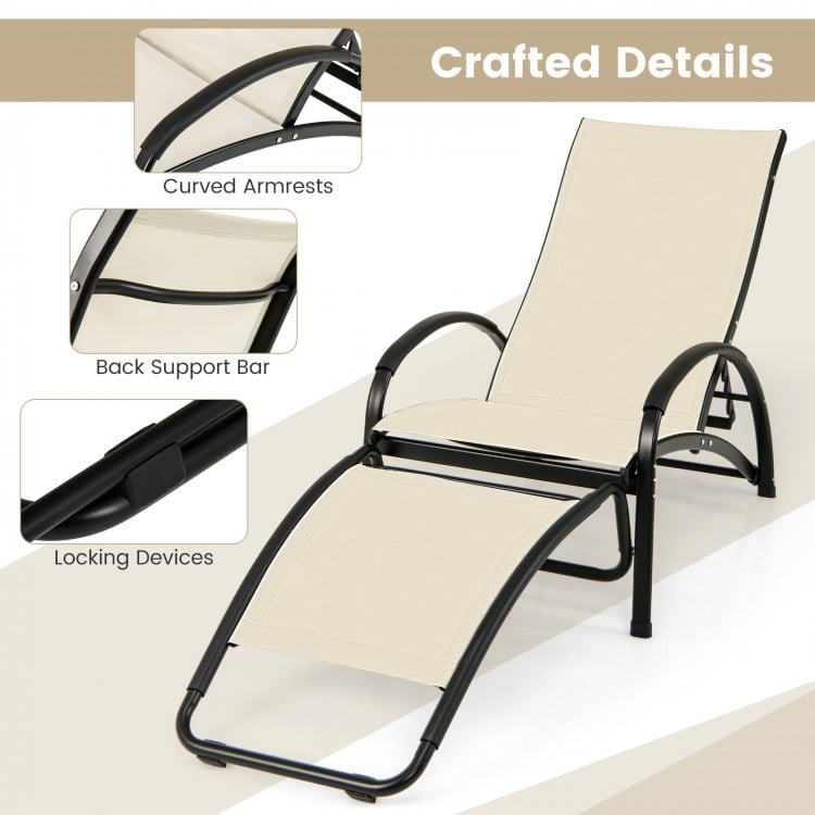 2-in-1 Outdoor Rocking Chair with 4-Position Adjustable Backrest for Patio Porch Poolside-Beige