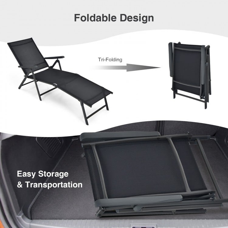 2 Pieces Foldable Chaise Lounge Chair with 2-Position Footrest-Gray