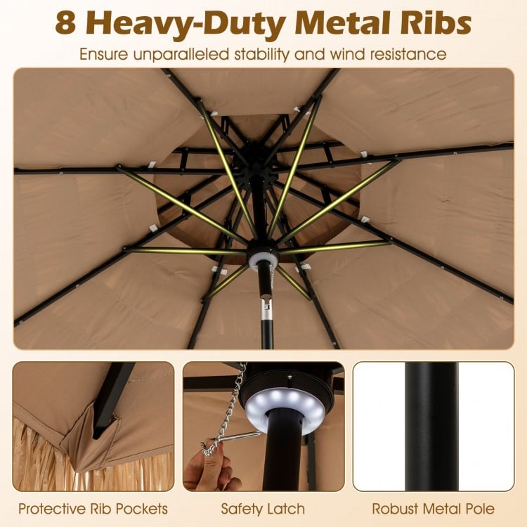 10 Feet Hawaiian Style Solar Lighted Thatched Tiki Patio Umbrella