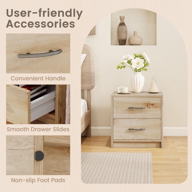 2 Drawer Nightstand with Storage for Living Room-Oak