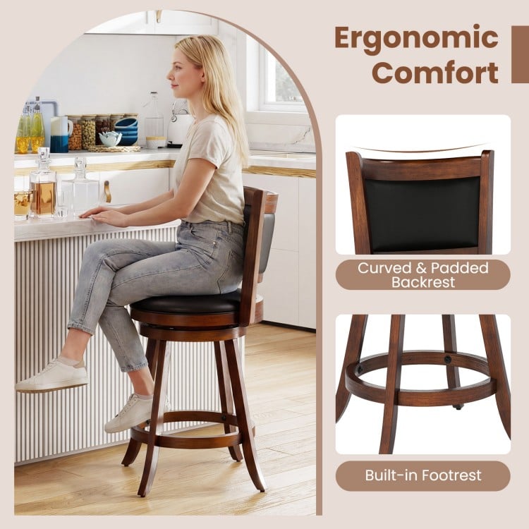 2 Pieces 24 Inch Swivel Counter Stool Dining Chair Upholstered Seat-Brown