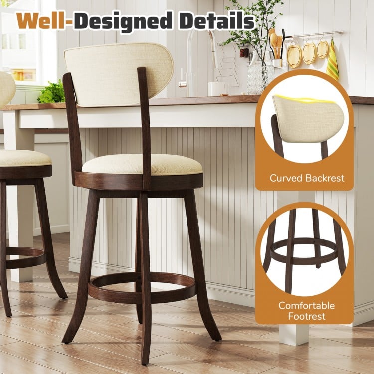 25.5 Inch Counter Height Chairs Set of 2 with Padded Seat and Backrest-Brown