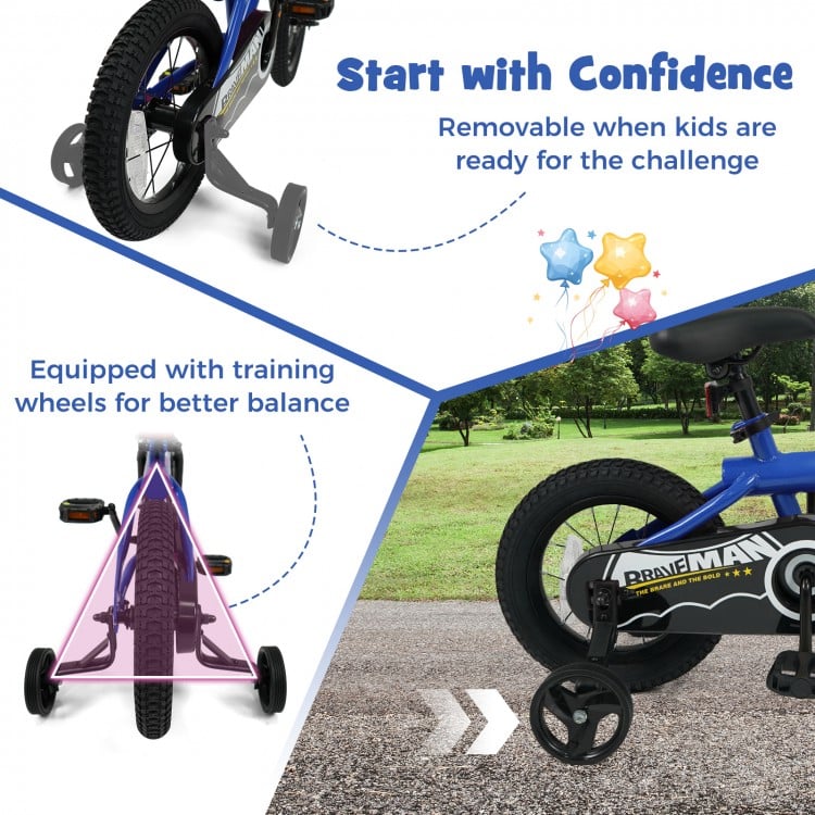 12-Inch Kids Bike with Removable Training Wheels Navy - Brave Hero