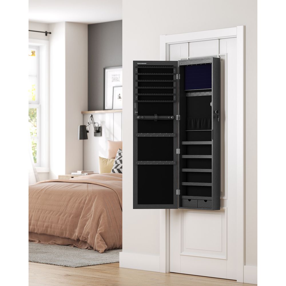 SONGMICS Lockable Wall or Door Mounted Jewelry Armoire Organizer with Mirror