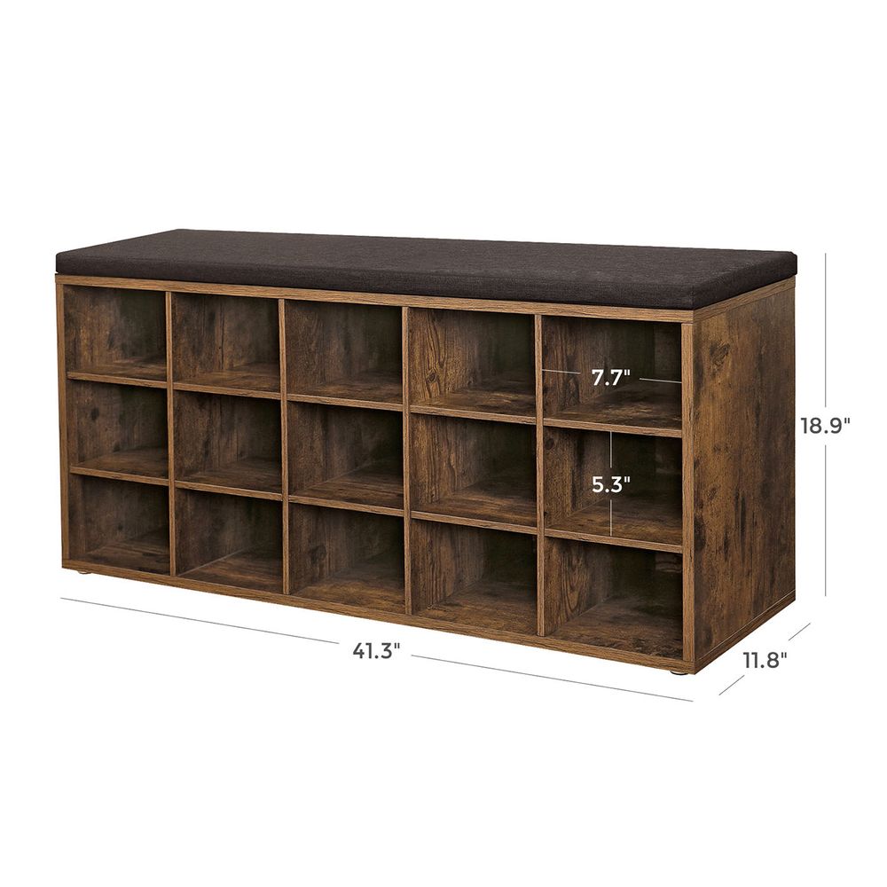 VASAGLE Shoe Bench with Cushion,15 Compartments