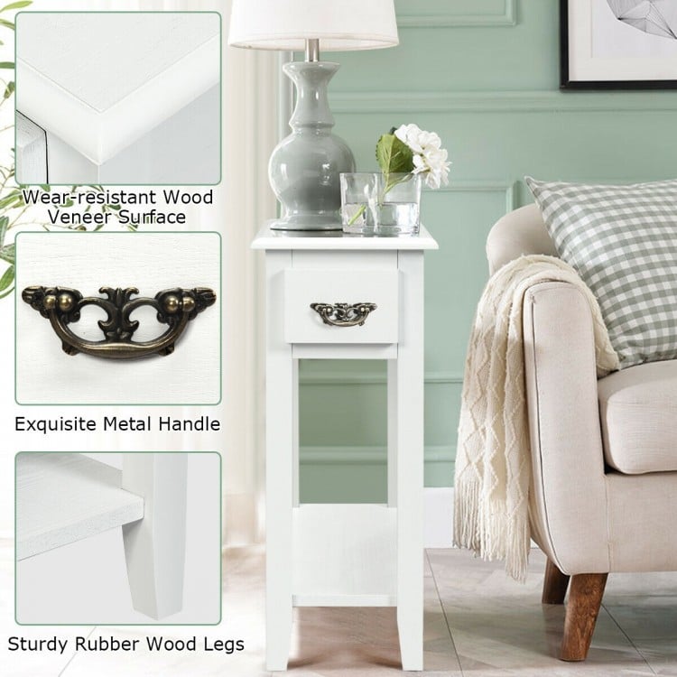 2 Pieces 2 Tier Sofa Side End Table with Drawer and Open Shelf-White