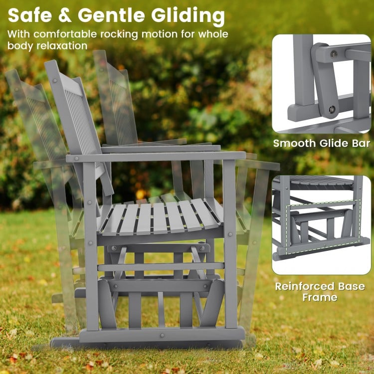 2 Seats Outdoor Glider Bench with Armrests and Slatted Seat-Gray