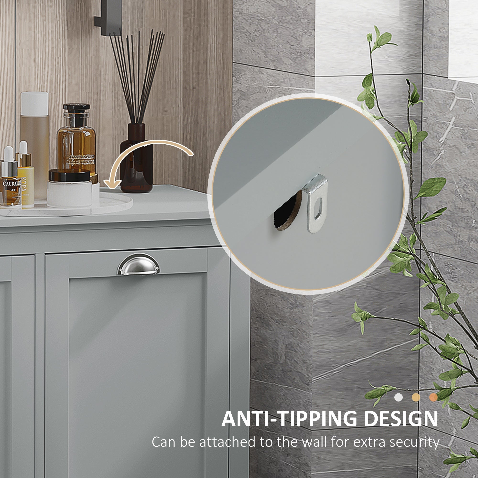 HOMCOM Bathroom Laundry Storage Cabinet: Tilt-out Hamper Organizer, Two-Compartment, Grey