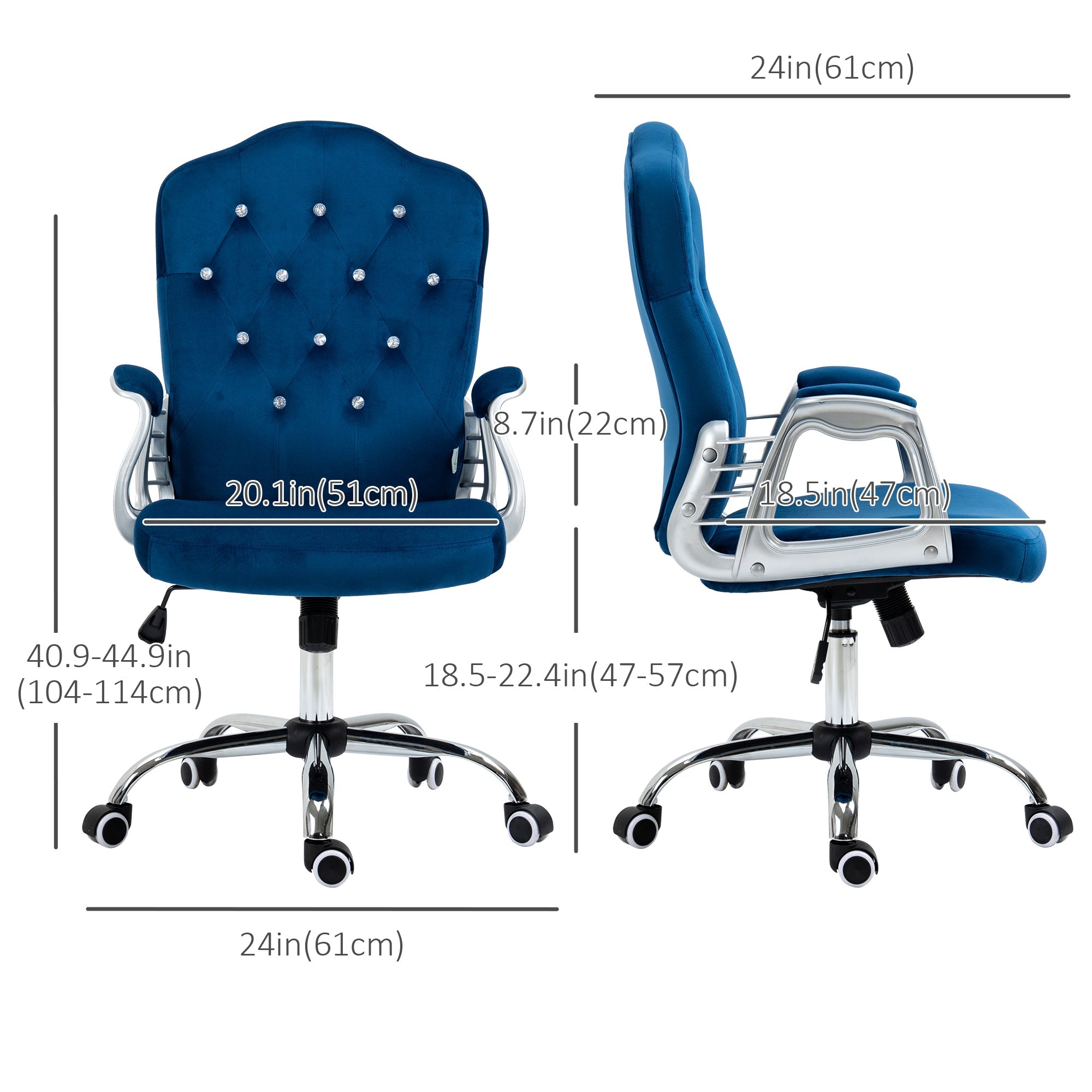 Vinsetto Elegant Velvet Office Chair: Blue Button Tufted, Swivel Desk Chair, Adjustable Height, Tilt Function