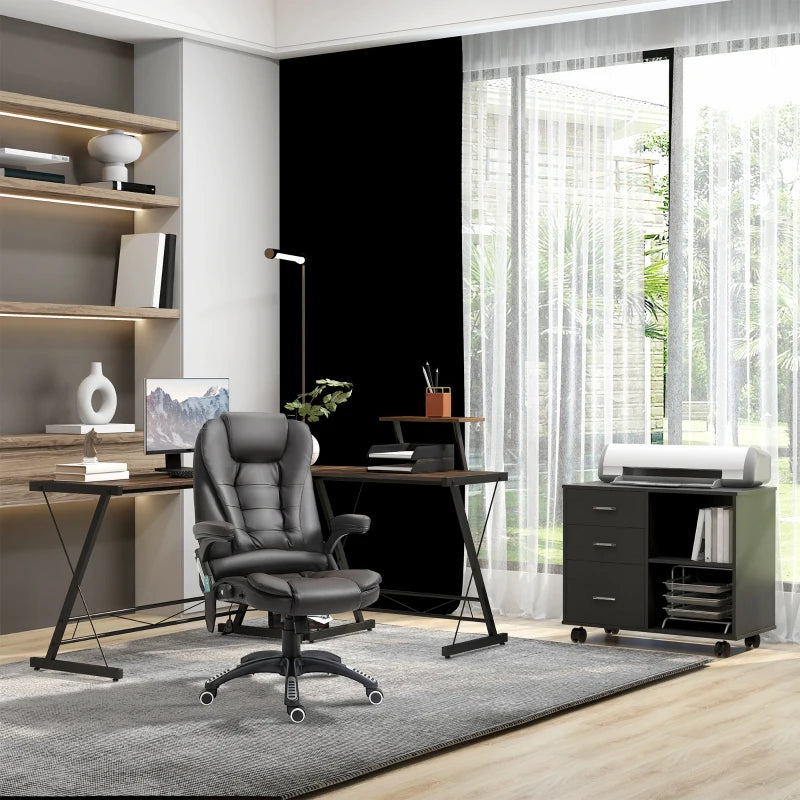 Modern Lateral Filing Cabinet, 3 Drawer File Cabinet for Letter and A4 Size Documents, Mobile, Printer Stand with Open Shelves, Rolling Wheels, Black