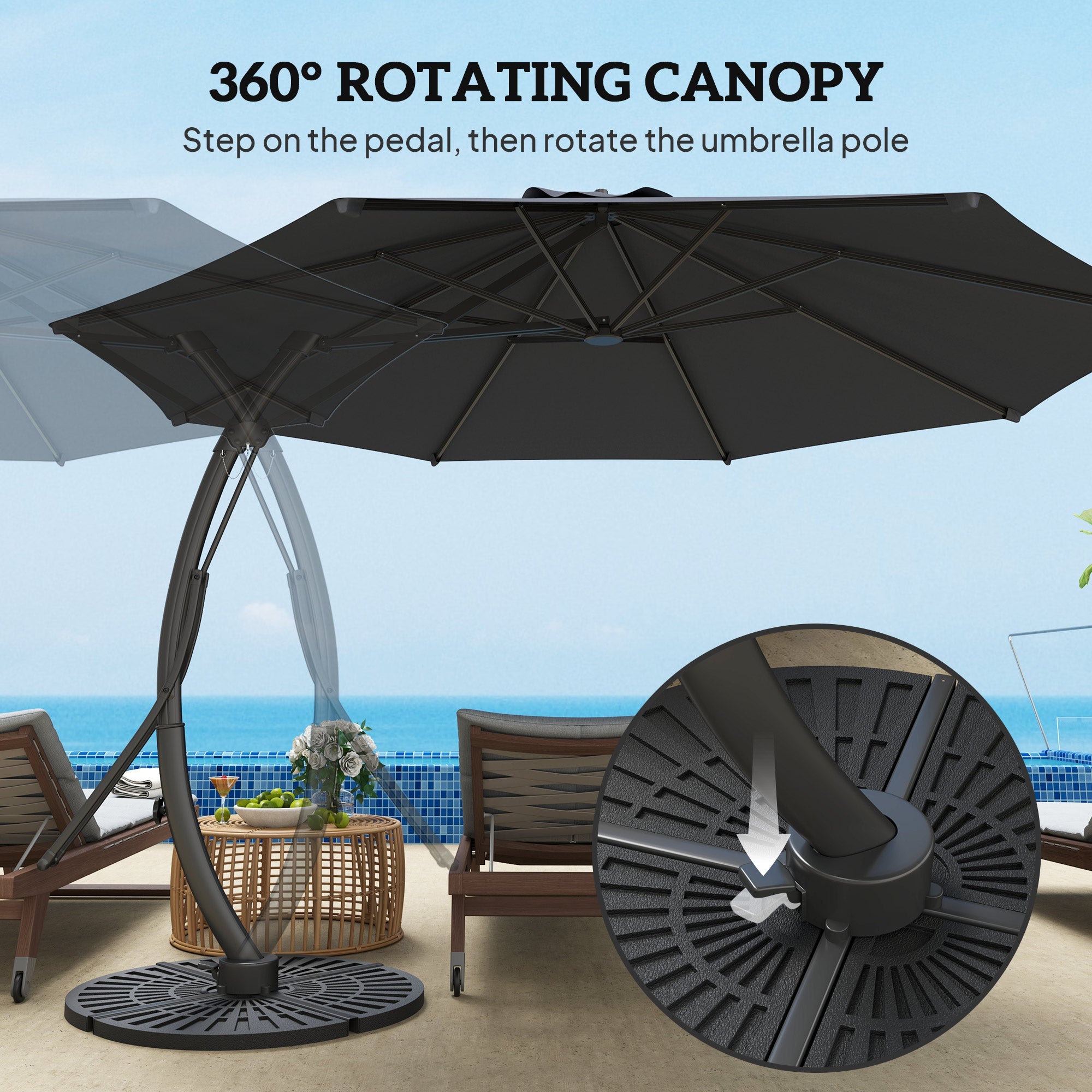 Outsunny 11FT Patio Umbrella, Cantilever Umbrella with 8 Ribs, 360° Rotation, Easy Adjustment for Garden, Deck, UPF 50+, Grey