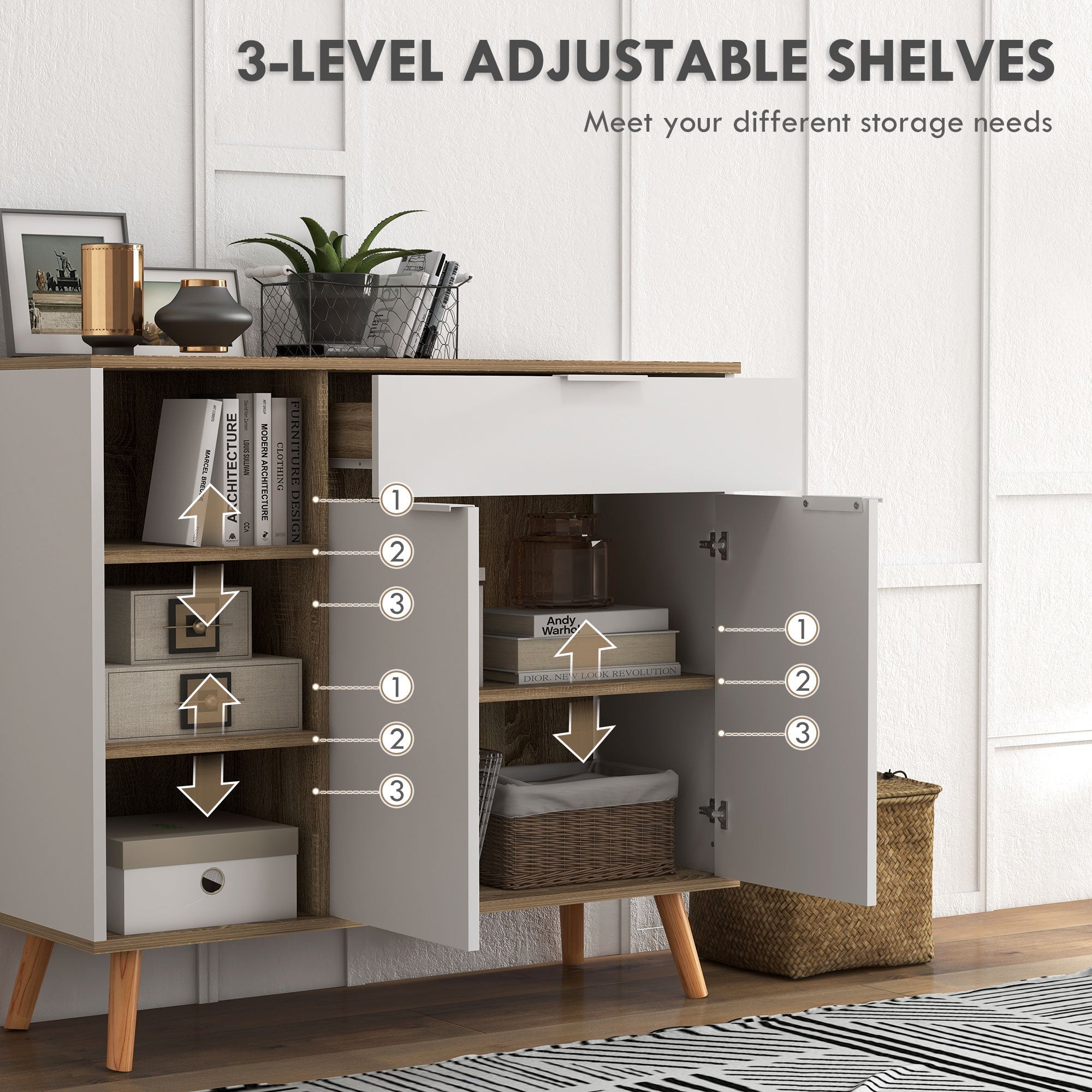 HOMCOM Contemporary Sideboard Cabinet with Doors Drawer Adjustable Shelves for Dining Room Kitchen Storage