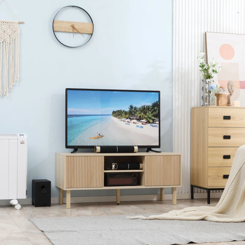 Modern TV Stand for TVs up to 50", TV Cabinet with Storage Shelves for Living Room, Natural