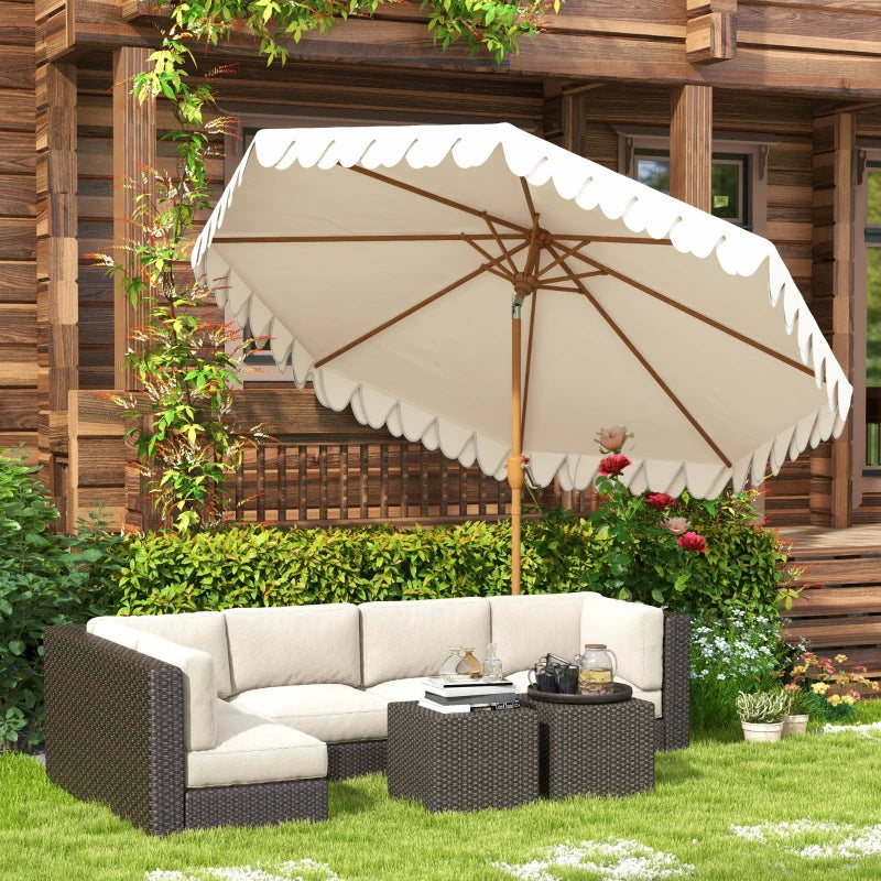 9 ft Patio Umbrella with Push Button Tilt and Crank, Double-ruffled Outdoor Market Table Umbrella Parasoll, Cream White