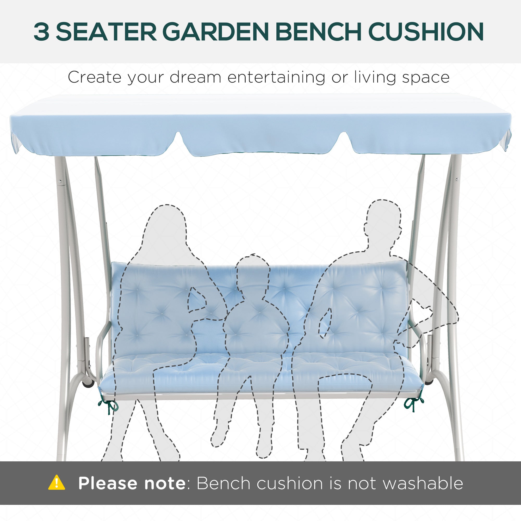 Outsunny 3-Seater Outdoor Bench Swing Chair Replacement Cushions for Patio Garden, Blue