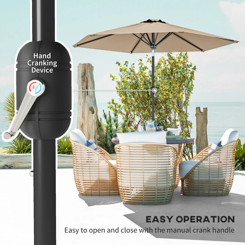 Patio Sun Umbrella, Outdoor Parasol with 6 Ribs, Coffee
