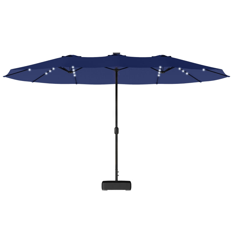 Double-sided Patio Umbrella with Base Included & 48 LED Lights 15ft Dark Blue