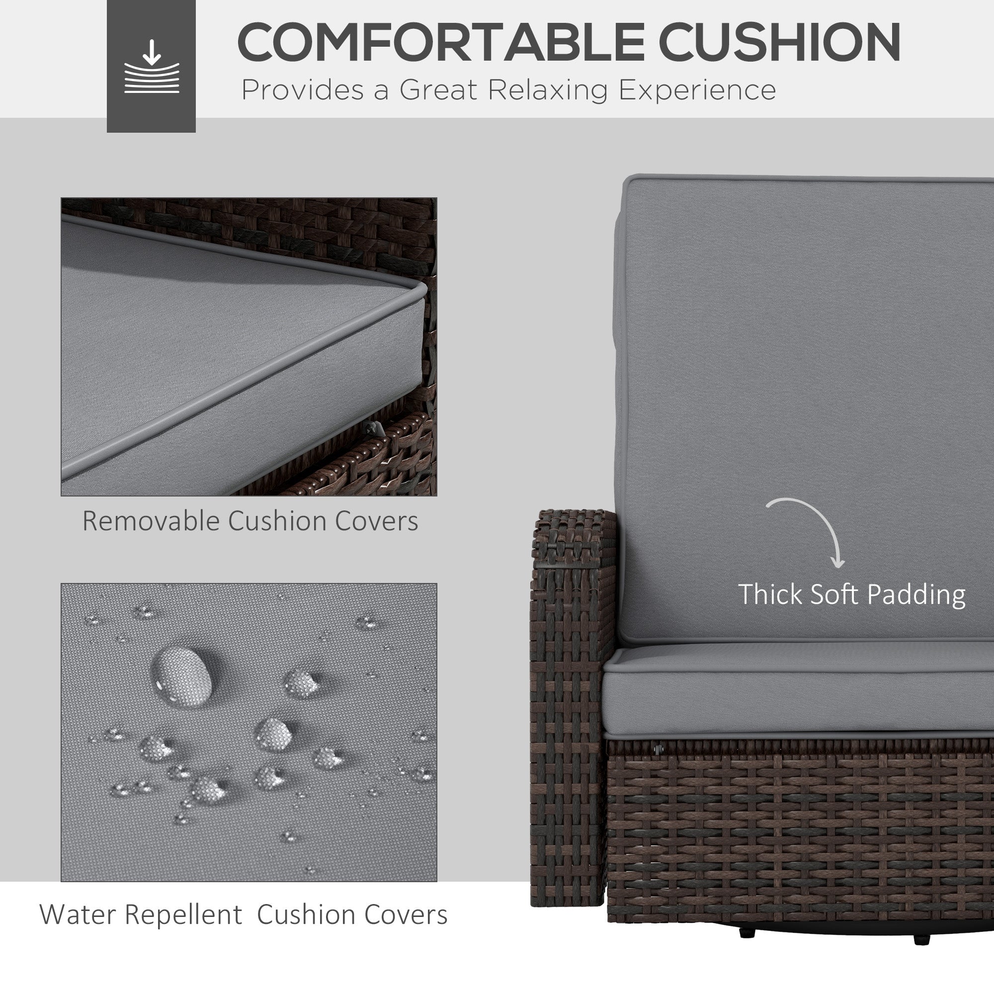 Outsunny Wicker Swivel Chair with Cushion Patio Recliner Chair Grey