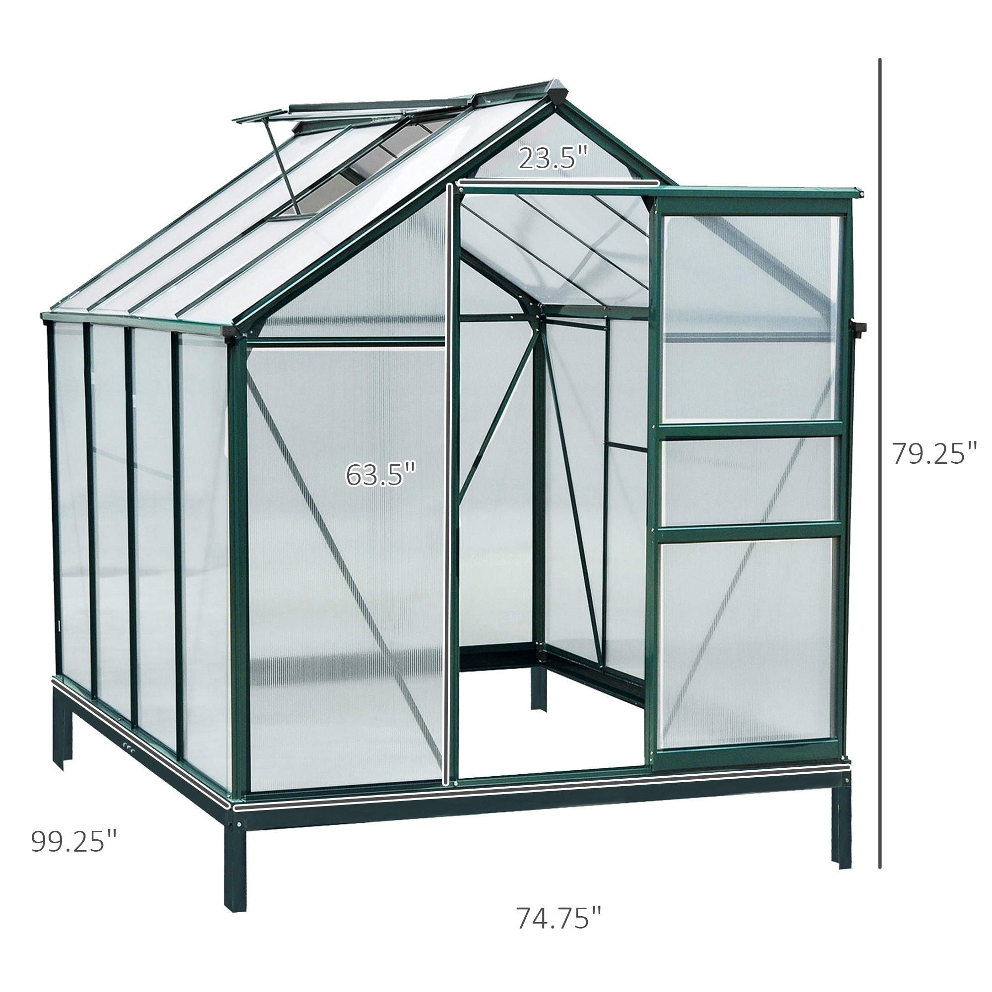 Outsunny 6'x8'x7' Walk-in Greenhouse Clear Polycarbonate Panels Plants Flower Growth Shed Outdoor Warm House